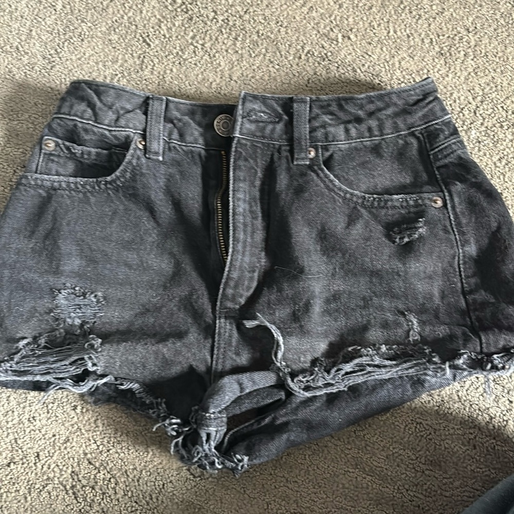 garage black denim shorts